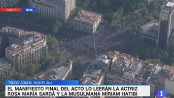 Críticas a TVE por este rótulo durante la manifestación de Barcelona