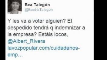 El tuit que Beatriz Talegón tuvo que borrar tras la respuesta de Albert Rivera