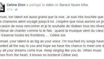 Céline Dion, "muy emocionada" al escuchar a un joven de Gabón que canta como ella