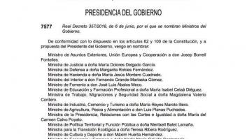 El BOE publica los nombramientos del nuevo Gobierno de Pedro Sánchez