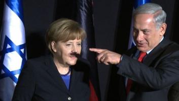 La foto de Merkel con un bigote a lo 'Hitler' por la sombra de Netanyahu se hace viral
