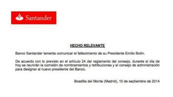 Fallece el presidente del Banco Santander, Emilio Botín