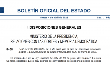 El BOE de hoy 4 de abril sobre la convocatoria de las elecciones municipales y autonómicas en PDF