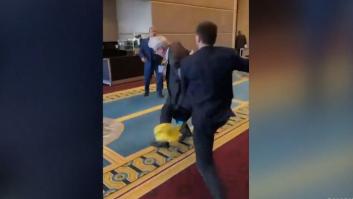 Un ruso arrebata una bandera ucraniana y provoca una refriega en una cumbre internacional