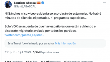Abascal mantiene su tuit acusando a un magrebí de un crimen pese a reconocer a Piqueras que es "una equivocación"