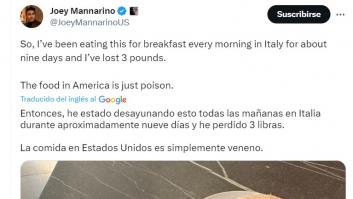 Un estadounidense dice que desayuna esto en Italia y ha perdido peso: "La comida allí es veneno"