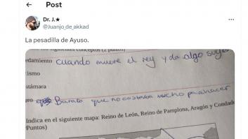 Un profesor comparte la respuesta de un alumno en un examen: dice que sería "la pesadilla de Ayuso"