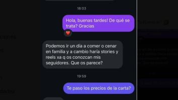 Una influencer quiere comer gratis y el hostelero dice que le pasa precios: la réplica de ella, tela