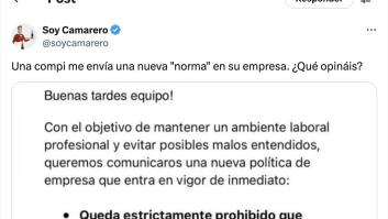 Enseña la nueva norma que han puesto en su empresa y como poco genera debate