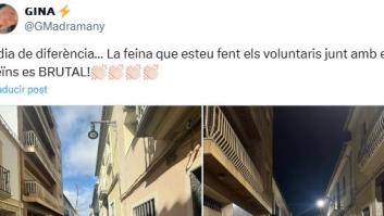 Esta comparativa de una calle de Valencia con un día de diferencia da esperanzas: los voluntarios, clave