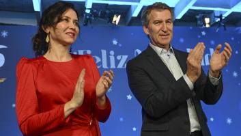 La cena de Navidad del PP de Madrid: Díaz Ayuso, Feijóo y un lema del 15-M contra el PSOE