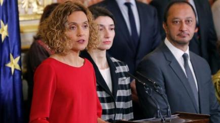 La presidenta del Congreso. Meritxell Batet , durante su intervención esta mañana al Congreso de los Diputados en la sesión solemne de las Cortes con motivo de la celebración del 41 aniversario de la Constitución. EFE/Ballesteros