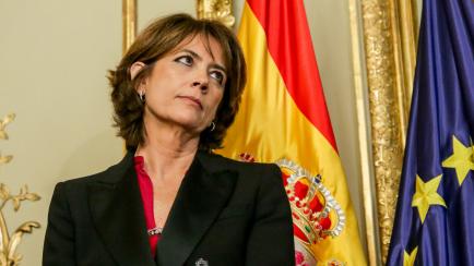 MADRID, SPAIN - JANUARY 13: The former minister of Justice and future Attorney General of the State, Dolores Delgado, during her speech at the takeover of the new ministers of the coalition PSOE-Unidas Podemos Government, at the headquarters of ...