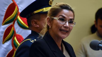 Bolivia's interim president Jeanine Anez speaks during a ceremony to swear her new cabinet of ministers in, on January 28, 2020 at Quemado Presidential Palace in La Paz. - Bolivia's interim President Jeanine Anez reshuffled her government after ...