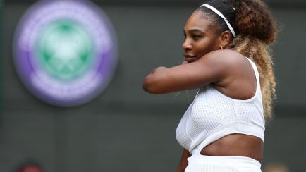 9th July 2019, The All England Lawn Tennis and Croquet Club, Wimbledon, England, Wimbledon Tennis Tournament, Day 8; Serena Williams (usa) returns to Alison Riske (usa) (photo by Shaun Brooks/Action Plus via Getty Images)