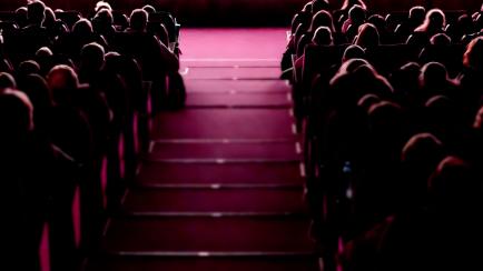 People in the cinema auditorium watching movie performance