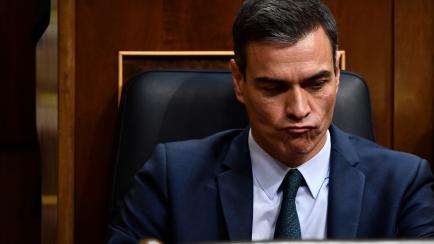 Spanish caretaker Prime Minister Pedro Sanchez attends the third day of a parliamentary investiture debate and vote to elect a premier, at the Spanish Congress (Las Cortes) on July 25, 2019, in Madrid. - Talks between Spain's socialists and far-...