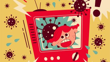 Healthcare and medicine vector art illustration.
Coronavirus news arouses much fear, girl screaming on TV.