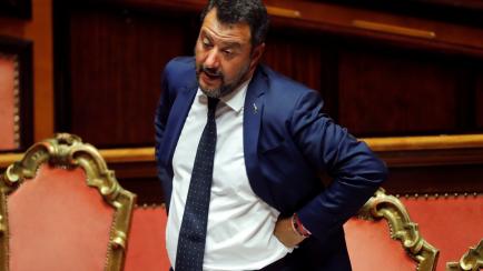 Italy's Interior Minister and Deputy Prime Minister Matteo Salvini gestures as Italy's government is set to face Senate confidence vote on security and immigration decree in Rome, Italy, August 5, 2019 REUTERS/ Remo Casilli