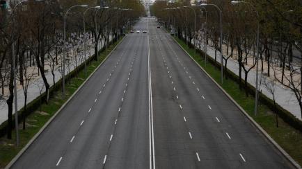 Paseo de la Castellana street is seen almost empty during Spain's coronavirus emergency, in Madrid, Spain, on March 20, 2020. Europe has become the epicenter of the COVID-19 outbreak, with one-third of globally reported cases now stemming from t...