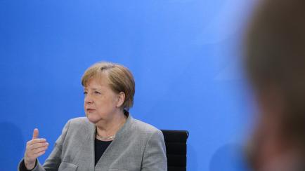 BERLIN, GERMANY - APRIL 15: German Chancellor Angela Merkel informs the press about the latest measures of the government in the fight against the COVID-19 pandemic following a video conference with the leaders of the German federal states in th...