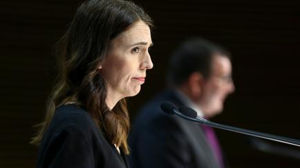 WELLINGTON, NEW ZEALAND - APRIL 14: Prime Minister Jacinda Ardern looks on during a press conference at Parliament on April 14, 2020 in Wellington, New Zealand. New Zealand has been in lockdown since Thursday 26 March following tough restriction...