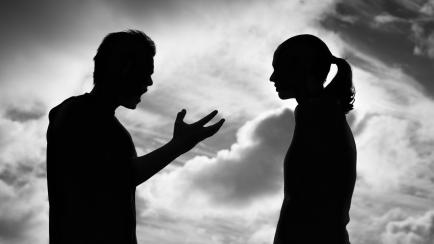 Upset couple fighting arguing with each other