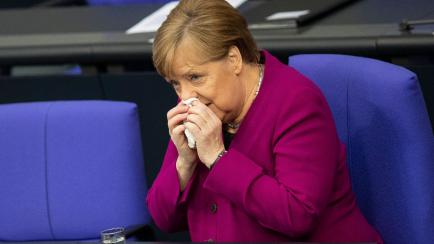 BERLIN, GERMANY - APRIL 23: German Chancellor Angela Merkel (CDU) sits at the Bundestag on April 23, 2020 in Berlin, Germany. Germany is still at the beginning of the coronavirus pandemic and will have to live with it for a long time, the Chance...