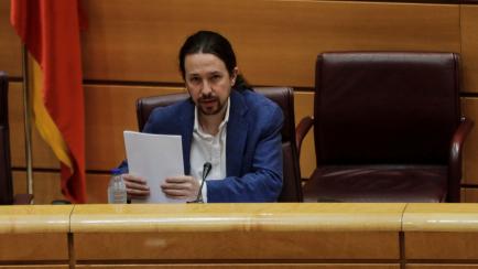 MADRID, SPAIN - MAY 14: The Second Vice-President of the Government and Minister of Social Rights and Agenda 2030, Pablo Iglesias, during his appearance at the Social Rights Commission to explain the actions of his vice-presidency in the Covid-1...