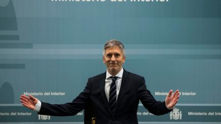 Spain's newly appointed Interior Minister Fernando Grande-Marlaska gestures during the handing over of the ministerial responsibilities at the Interior Ministry in Madrid, Thursday, June 7, 2018. The government cabinet with the highest proportio...