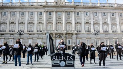Manifestación del sector cultural frente al Palacio Real de Madrid pidiendo ayudas por la crisis de la pandemia. 