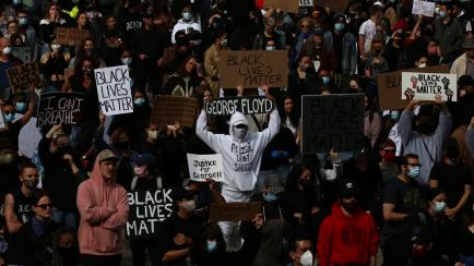 VANCOUVER, BC - MAY 31: Thousands attend a protest against racism and police brutality at the Vancouver Art Gallery on May 31, 2020 in Vancouver, Canada. (Photo by Mert Alper Dervis/Anadolu Agency via Getty Images)