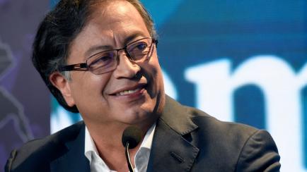 BOGOTA, COLOMBIA - MAY 23: Presidential candidate for the Historical Pact coalition Gustavo Petro smiles during the last presidential debate ahead of Sunday 29 elections at Colombian El Tiempo newspaper building on May 23, 2022 in Bogota, Colomb...