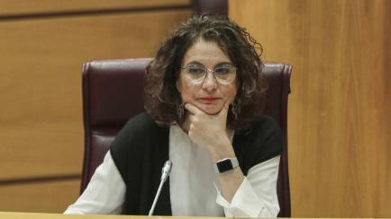 MADRID, SPAIN - MAY 28: The Minister of Finance and Government Spokesperson, Maria Jesus Montero, during her appearance before the Senate Finance Committee to report on the general lines of her department's policy on May 28, 2020 in Madrid, Spai...