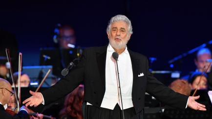 Spanish tenor Placido Domingo performs during his concert in the newly inaugurated sports and culture centre 'St Gellert Forum' in Szeged, southern Hungary, on August 28, 2019. (Photo by Attila KISBENEDEK / AFP)        (Photo credit should read ...