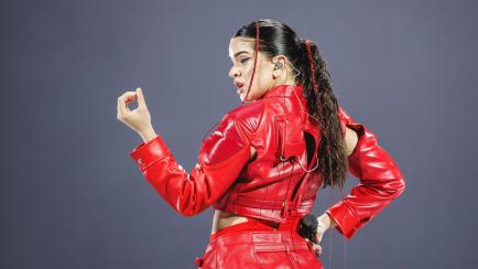 BARCELONA, SPAIN - JULY 23: Rosalia performs in concert at Palau Sant Jordi on July 23, 2022 in Barcelona, Spain. (Photo by Xavi Torrent/Redferns)