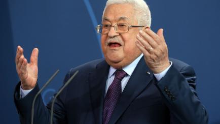 Mahmud Abbas, durante su rueda de prensa de anoche en Berlín. 