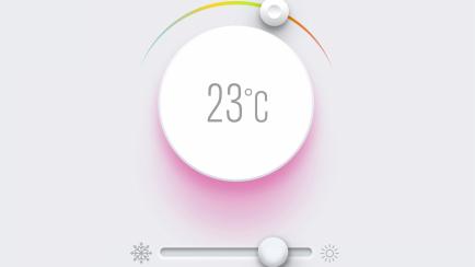 Control knob used for smart home climate regulating. Dashboard neumorphic design. Progress bar. Temperature control for mobile app