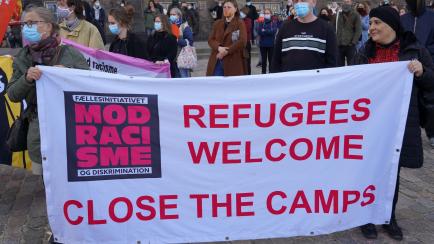 Una protesta a favor de acoger a los refugiados en Dinamarca. 