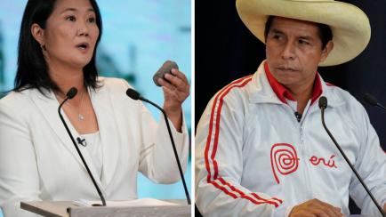 Keiko Fujimori y Pedro Castillo, durante el debate electoral del 30 de mayo en Perú.