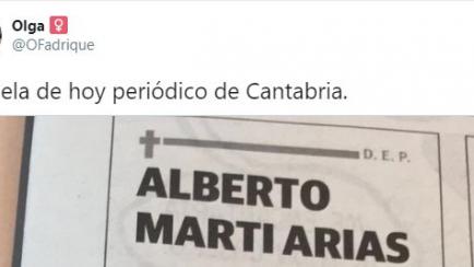 La esquela de 'El Diario de Cantabria'.