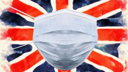 illustration of british flag with respirator mask