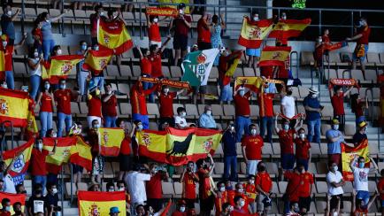 Aficionados de España, durante el partido de Eurocopa contra Eslovaquia.