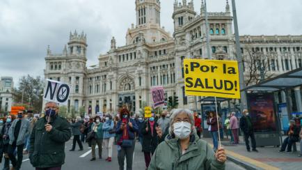 Manifestantes por la sanidad pública en Madrid, en marzo de 2022. 