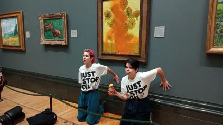 Activistas tiran sopa de tomate al cuadro 'Los girasoles' de Van Gogh.