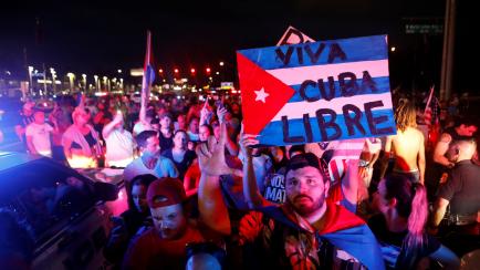 Manifestación contra el Gobierno cubano, anoche en Tampa (Florida).