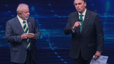 Lula da Silva  y s  Jair Bolsonaro en el primer debate de la segunda vuelta en Brasil