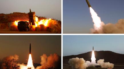 Imagen del lanzamiento de varios misiles distribuida por el gobierno norcoreano. 