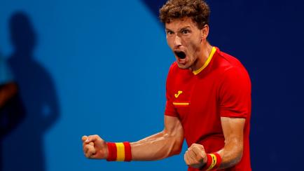 El tenista español Pablo Carreño celebra su victoria ante el ruso Daniil Medvedev