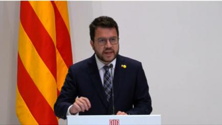 Pere Aragonès, durante la rueda de prensa para valorar la decisión sobre El Prat